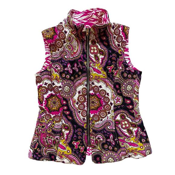 Jude Connally Reversible Quilted Vest M | Pink Zebra & Paisley Sleeveless Jacket - Picture 3 of 7